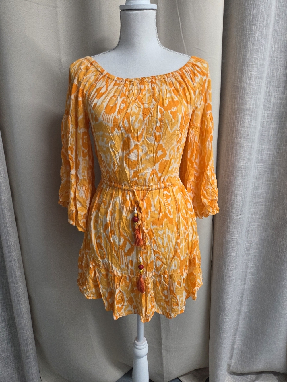 blue island Yellow-Orange Off-Shoulder Dress Summer Size S